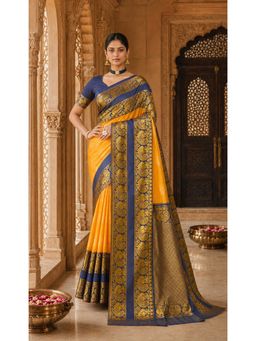AMRUTKALA SAREES - Yellow Kanjivaram Woven Saree with Unstitched Blouse