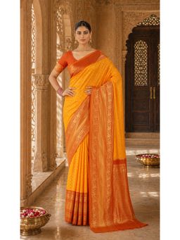 AMRUTKALA SAREES - Yellow Kanjivaram Woven Saree with Unstitched Blouse