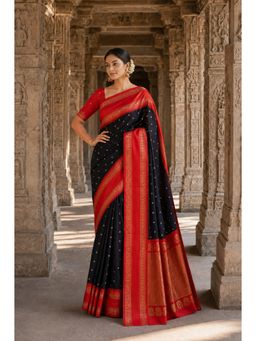 AMRUTKALA SAREES - Black Kanjivaram Woven Saree with Unstitched Blouse