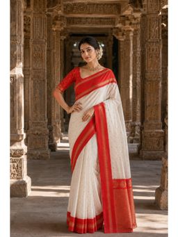 AMRUTKALA SAREES - White Kanjivaram Woven Saree with Unstitched Blouse