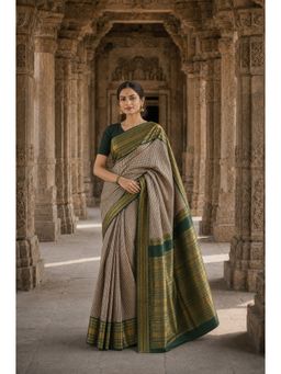AMRUTKALA SAREES - Beige Kanjivaram Woven Saree with Unstitched Blouse