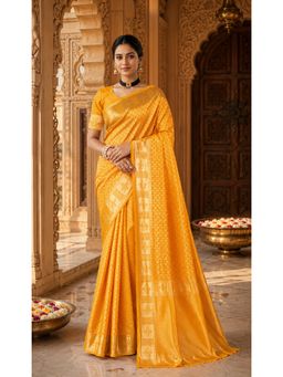 AMRUTKALA SAREES - Yellow Kanjivaram Woven Saree with Unstitched Blouse