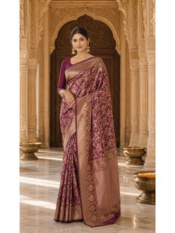 AMRUTKALA SAREES - Purple Kanjivaram Woven Saree with Unstitched Blouse