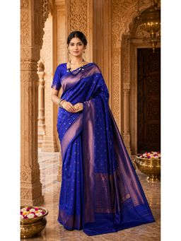 AMRUTKALA SAREES - Blue Kanjivaram Woven Saree with Unstitched Blouse