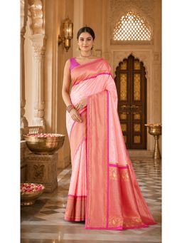 AMRUTKALA SAREES - Pink Kanjivaram Woven Saree with Unstitched Blouse