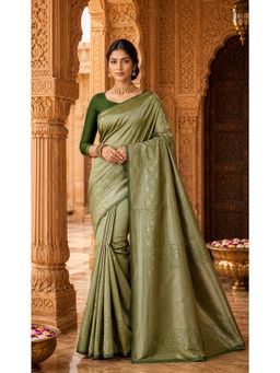 AMRUTKALA SAREES - Green Kanjivaram Woven Saree with Unstitched Blouse
