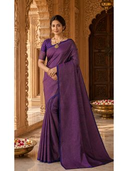 AMRUTKALA SAREES - Purple Kanjivaram Woven Saree with Unstitched Blouse