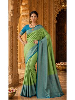 AMRUTKALA SAREES - Green Kanjivaram Woven Saree with Unstitched Blouse