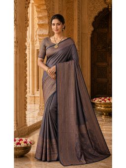 AMRUTKALA SAREES - Navy Blue Kanjivaram Woven Saree with Unstitched Blouse