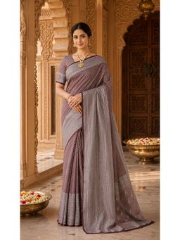 AMRUTKALA SAREES - Wine Kanjivaram Woven Saree with Unstitched Blouse