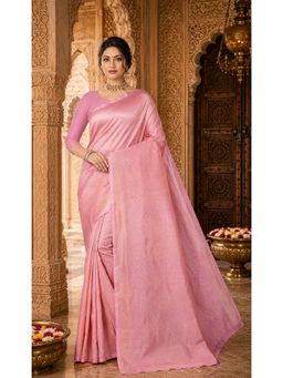 AMRUTKALA SAREES - Pink Kanjivaram Woven Saree with Unstitched Blouse