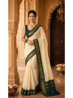 AMRUTKALA SAREES - Cream Kanjivaram Woven Saree with Unstitched Blouse
