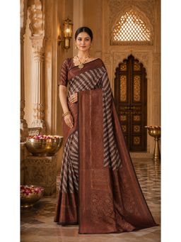 AMRUTKALA SAREES - Brown Kanjivaram Woven Saree with Unstitched Blouse
