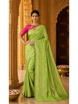 AMRUTKALA SAREES - Green Kanjivaram Woven Saree with Unstitched Blouse