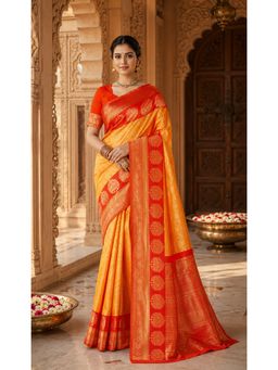 AMRUTKALA SAREES - Yellow Kanjivaram Woven Saree with Unstitched Blouse