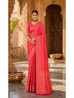 AMRUTKALA SAREES - Magenta Kanjivaram Woven Saree with Unstitched Blouse