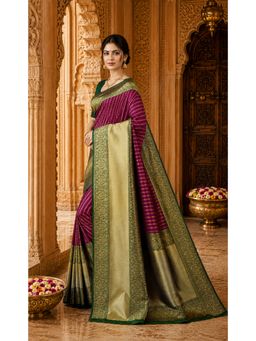 AMRUTKALA SAREES - Purple Kanjivaram Woven Saree with Unstitched Blouse