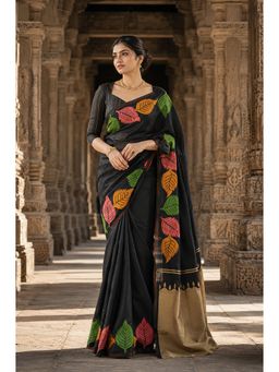 AMRUTKALA SAREES - Black Kanjivaram Printed Saree with Unstitched Blouse