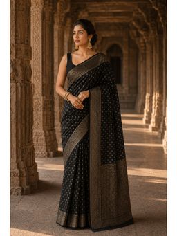 AMRUTKALA SAREES - Black Kanjivaram Woven Saree with Unstitched Blouse