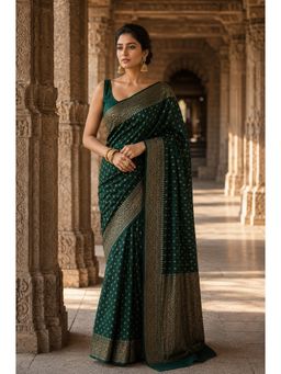 AMRUTKALA SAREES - Green Kanjivaram Woven Saree with Unstitched Blouse