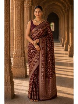 AMRUTKALA SAREES - Maroon Kanjivaram Woven Saree with Unstitched Blouse
