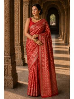 AMRUTKALA SAREES - Red Kanjivaram Woven Saree with Unstitched Blouse