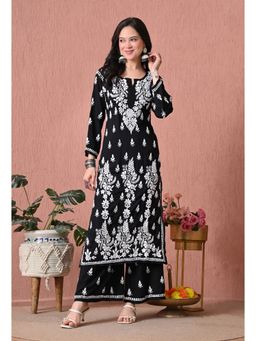 SYRISH - Black Hand Embroidered Chikankari Kurta And Palazzo