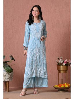 SYRISH - Blue Hand Embroidered Chikankari Kurta And Palazzo