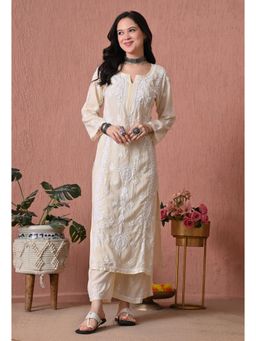 SYRISH - Lemon Yellow Hand Embroidered Chikankari Kurta And Palazzo