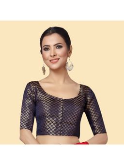Studio Shringaar - Women's Navy Blue Brocade Blouse
