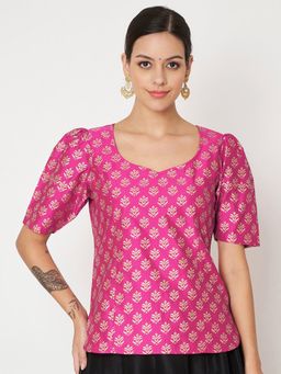 Studio Rasa - Pink Silk Blend Hand Block Printed Readymade Blouse