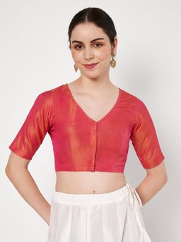 Studio Rasa - Silk Blend Dual-Tone V-Neck Readymade Blouse