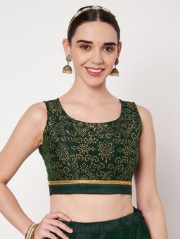 Studio Rasa - Green Dupion Block Printed Readymade Blouse