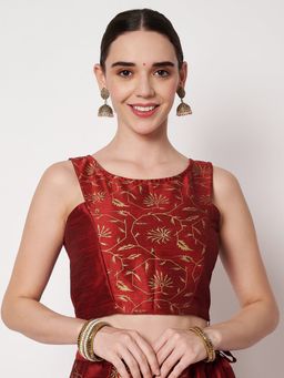 Studio Rasa - Maroon Dupion Block Printed Panelled Readymade Blouse