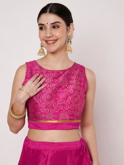 Studio Rasa - Pink Dupion Block Printed Readymade Blouse