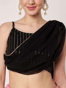 Studio Rasa - Georgette Embroidered Spaghetti Readymade Blouse With Attached Dupatta