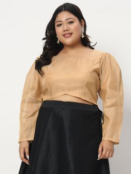 Studio Rasa - Gold Plus Size Cotton Tissue Sheer Sleeves Blouse
