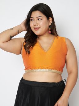 Studio Rasa - Orange Plus Size Dupion Gota Blouse