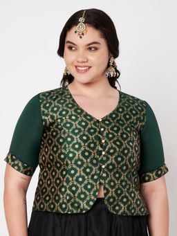 Studio Rasa - Green Plus Size Silk Blend Printed Button Down Blouse