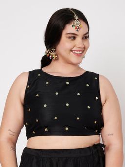 Studio Rasa - Black Plus Size Net Sequins Embroidered Blouse