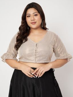 Studio Rasa - Plus Size Shimmer Stripe Button Down Blouse