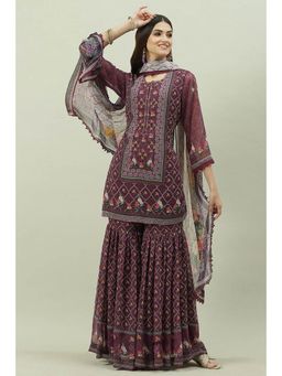 Biba - Purple Floral Printed Sharara (Set of 3)