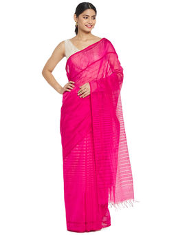 Fabindia - Fuchsia Maheshwari Cotton Silk Saree
