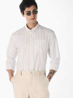 Jack & Jones - Men Beige Cotton Slim Fit Shirt