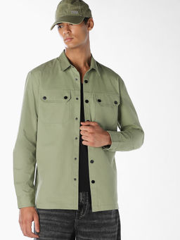 Jack & Jones - Men Green Cotton Regular Fit Shirt