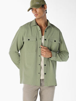 Jack & Jones - Men Green Cotton Regular Fit Shirt