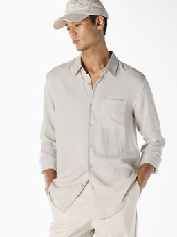 Jack & Jones - Men Beige Viscose Blend Slim Fit Shirt