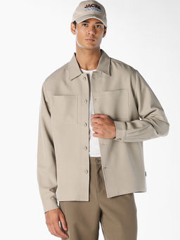 Jack & Jones - Men Beige Cotton Oversized Fit Shirt