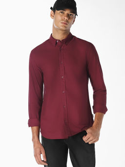 Jack & Jones - Men Maroon Cotton Slim Fit Shirt