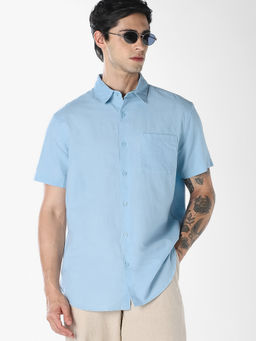 Jack & Jones - Men Blue Linen Regular Fit Shirt